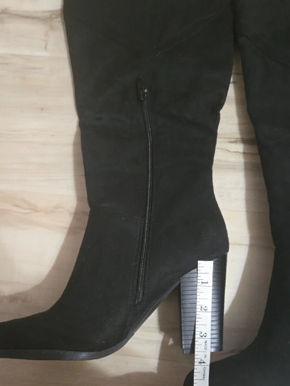 Black Faux Suede Knee-High Block Heel Boots - Women Wide Calf